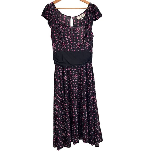 Bettie Page Women Pinup Dress Size XL Retro Bow Polka Dot Mesh Goth Rockabilly - Picture 1 of 13